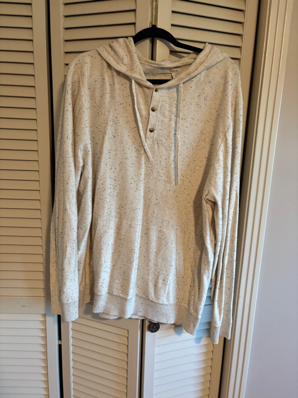 Men's Speckled Cream Hooded Henley Sweater